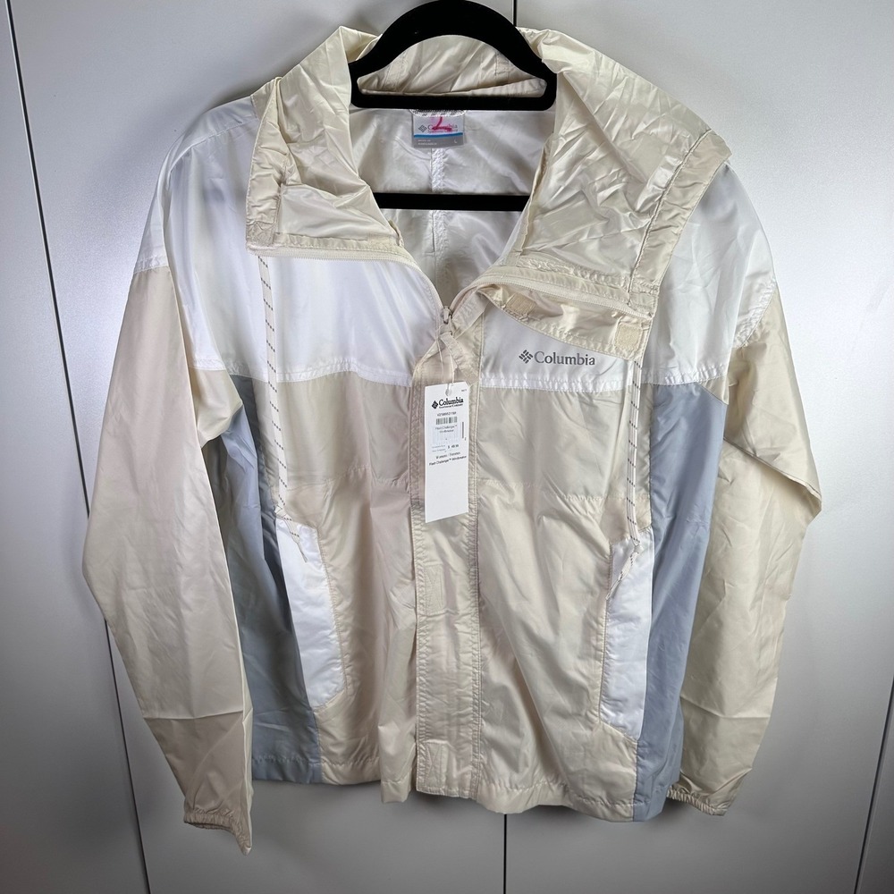 NWT $50 Columbia Womens L Flash Challenger Windbreaker Jacket Beige White
